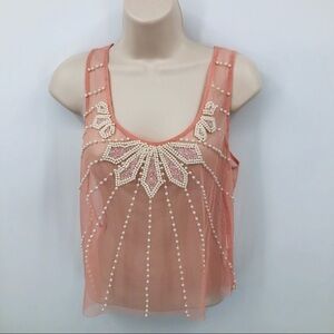 Devious Beaded Top Party Tank Sleeveless Sheer Festival Blouse